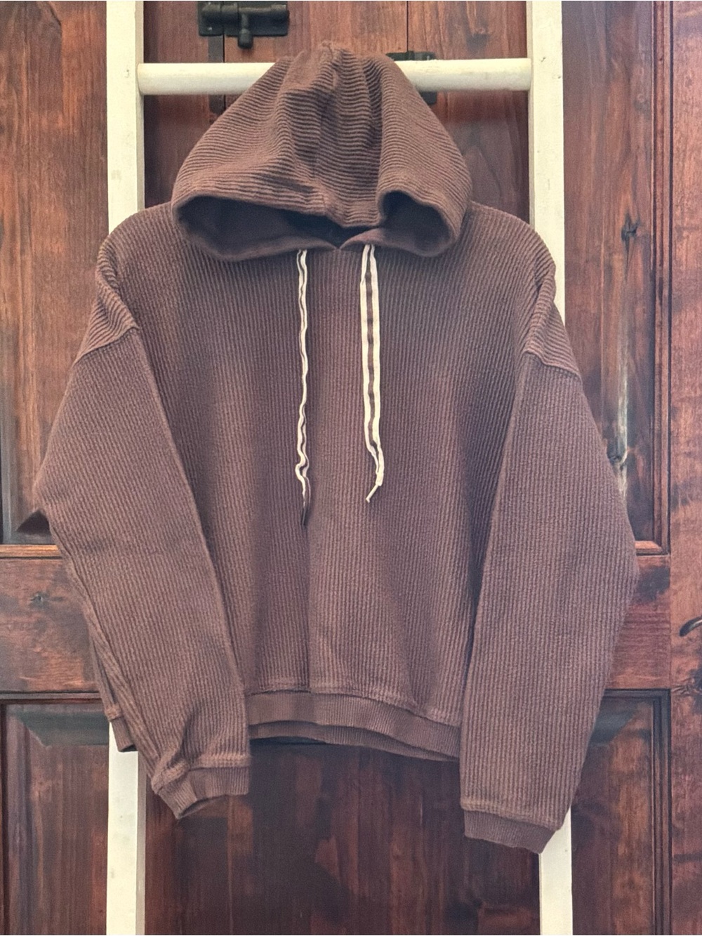 aerie Women's Ribbed Hoodie Sweatshirt - Brown